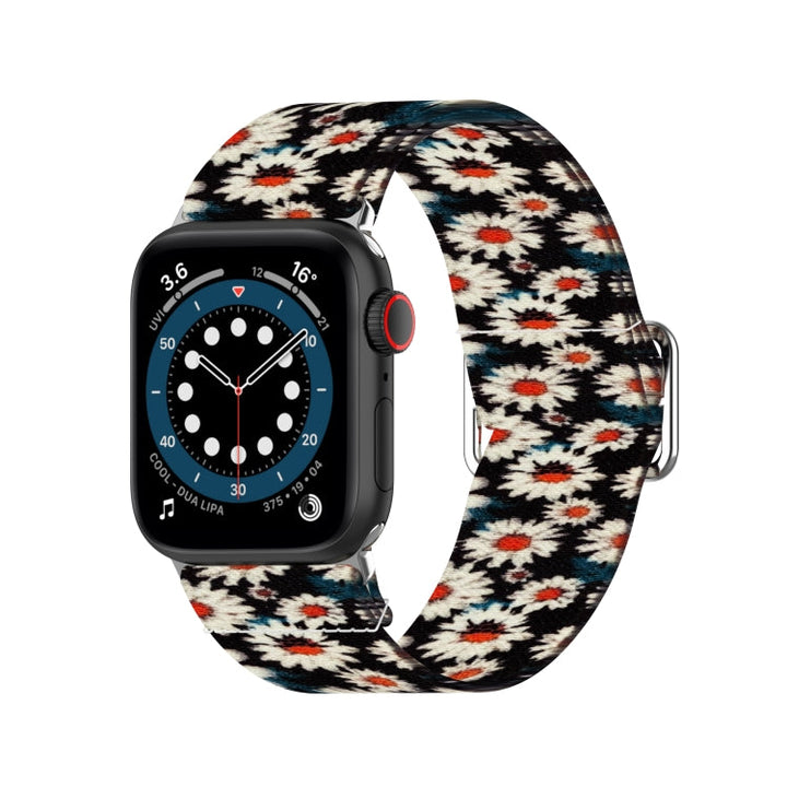 Lisslune | Adjustable elastic printed watch band for Apple Watch Series 9&8&7 41mm / SE 3&SE 2&6&SE&5&4 40mm / 3&2&1 38mm (Chrysanthemum)