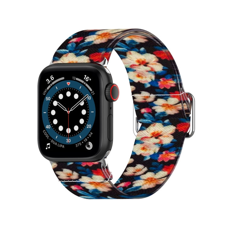 Lisslune | Adjustable elastic printed watch band for Apple Watch Series 9&8&7 41mm / SE 3&SE 2&6&SE&5&4 40mm / 3&2&1 38mm (Rhododendron)