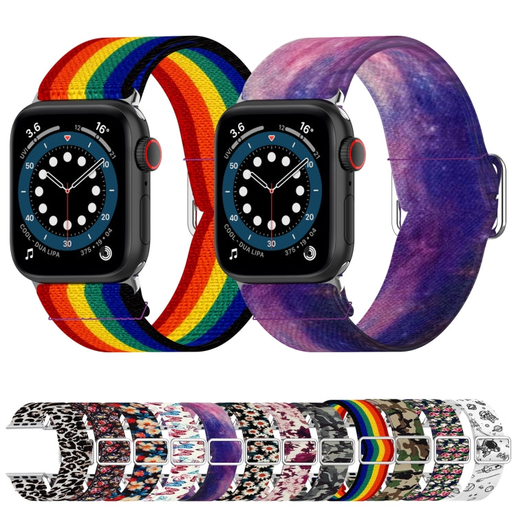 Lisslune | Adjustable elastic printed watch band for Apple Watch Series 9&8&7 41mm / SE 3&SE 2&6&SE&5&4 40mm / 3&2&1 38mm (Chrysanthemum)