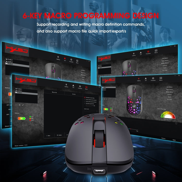 Lisslune | HXSJ T100 10000 DPI RGB Macro Definition Wired Wireless Dual-Mode Mouse (Black)