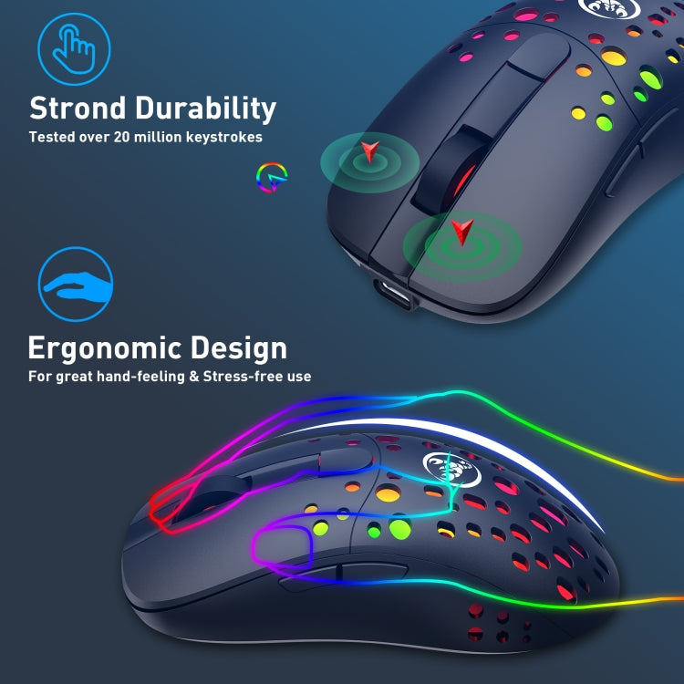 Lisslune | HXSJ T100 10000 DPI RGB Macro Definition Wired Wireless Dual-Mode Mouse (Black)