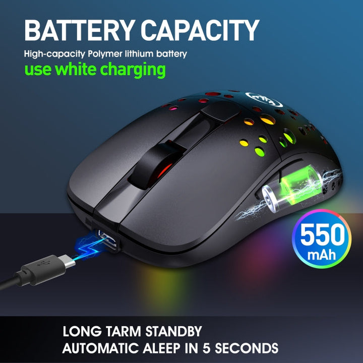 Lisslune | HXSJ T100 10000 DPI RGB Macro Definition Wired Wireless Dual-Mode Mouse (Black)