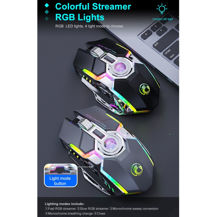 Lisslune | iMICE G7 Colorful Streamer Lights Rechargeable Silent Wireless Mouse (Black)