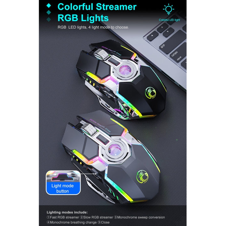 Lisslune | iMICE G7 Colorful Streamer Lights Rechargeable Silent Wireless Mouse (Black)