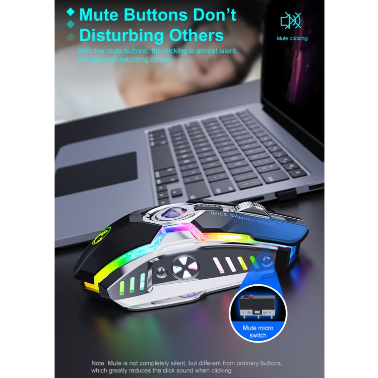 Lisslune | iMICE G7 Colorful Streamer Lights Rechargeable Silent Wireless Mouse (Black)
