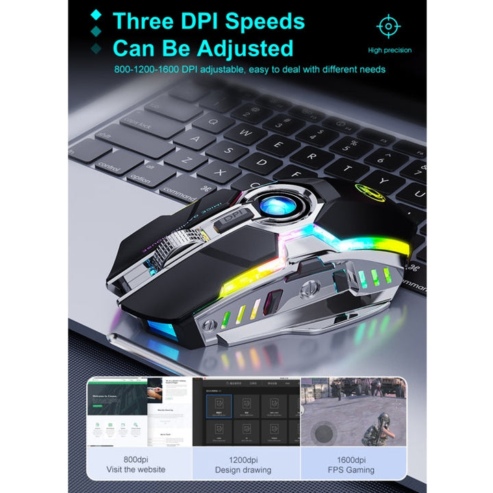 Lisslune | iMICE G7 Colorful Streamer Lights Rechargeable Silent Wireless Mouse (Black)