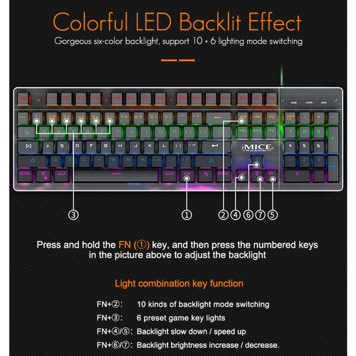 Lisslune | iMICE MK-X80 104 Keys Mechanical Blue Switch Backlit Wired Gaming Keyboard