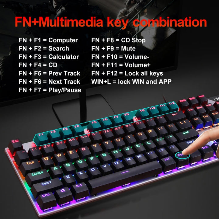 Lisslune | HXSJ L300 104 Keys USB Port LED Lighting Wired Mechanical Keyboard (Black)