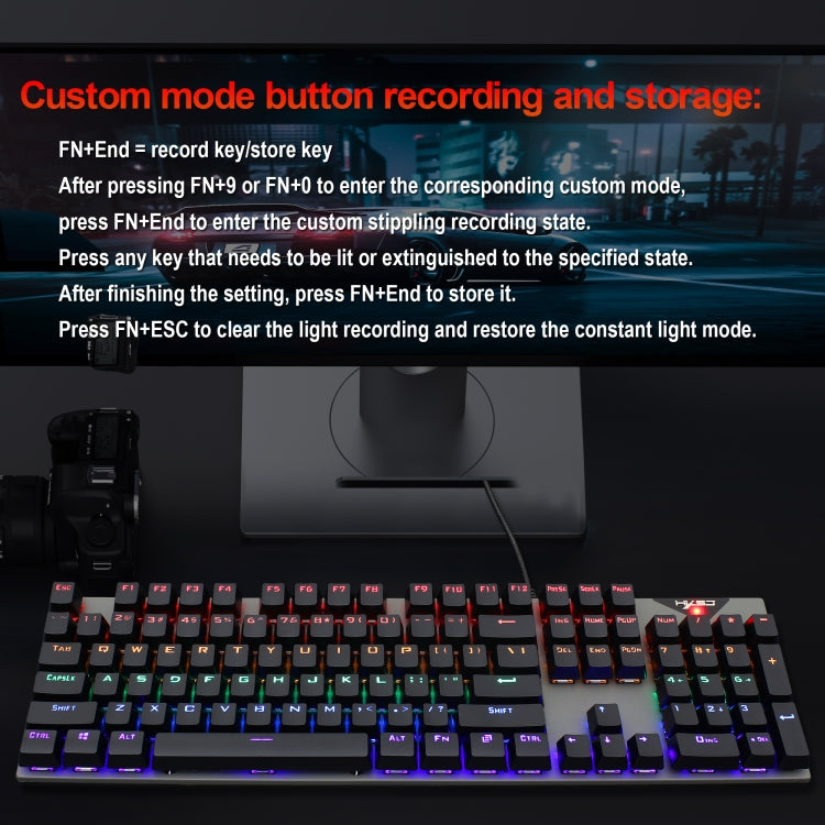 Lisslune | HXSJ L300 104 Keys USB Port LED Lighting Wired Mechanical Keyboard (Black)