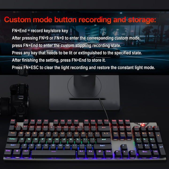 Lisslune | HXSJ L300 104 Keys USB Port LED Lighting Wired Mechanical Keyboard (Black)