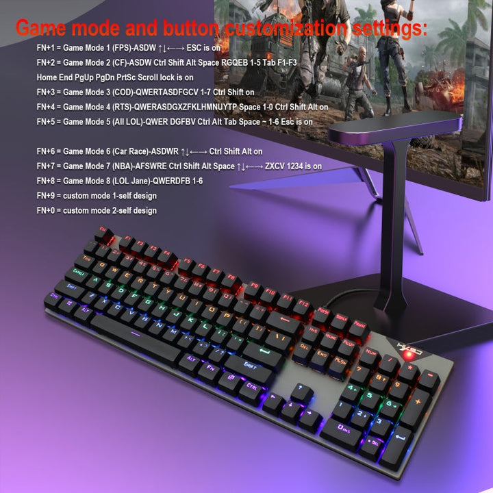 Lisslune | HXSJ L300 104 Keys USB Port LED Lighting Wired Mechanical Keyboard (Black)