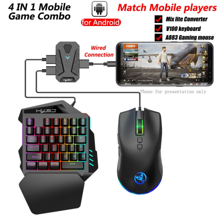 Lisslune | HXSJ P8+V100+A883 Keyboard Mouse Converter + One-Handed Keyboard + Programmable Gaming Mouse Set