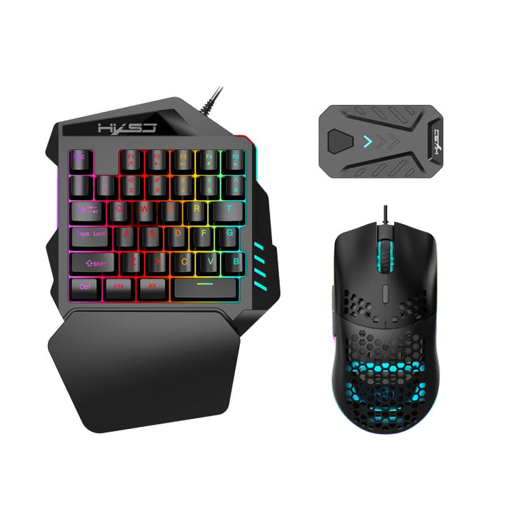 Lisslune | HXSJ V100+J900+P8 One-Hand Keyboard + Programmable Gaming Mouse + Keyboard-Mouse Converter Set