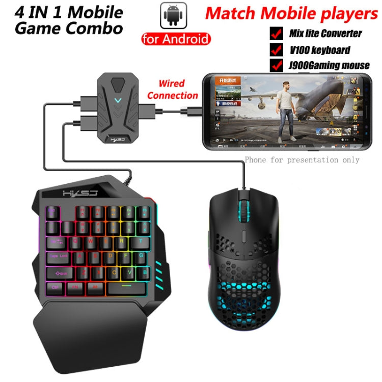 Lisslune | HXSJ V100+J900+P8 One-Hand Keyboard + Programmable Gaming Mouse + Keyboard-Mouse Converter Set