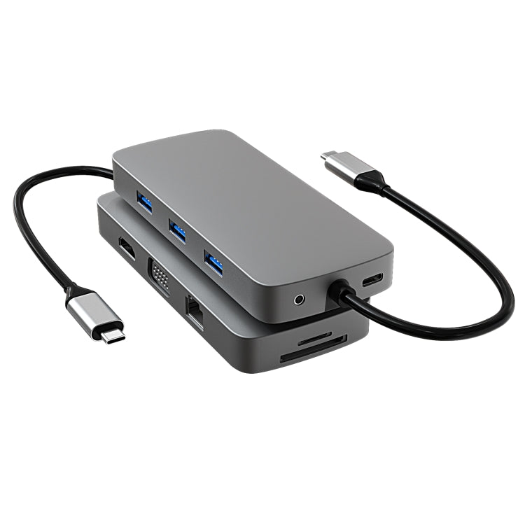 Lisslune | Basix BL10V 10 in 1 USB-C / Type-C to RJ45 + VGA + HDMI + 3.5mm AUX + SD / TF card slot + PD USB-C / Type-C + USB 3.0 + 2 USB 2.0 Ports Docking Station HUB