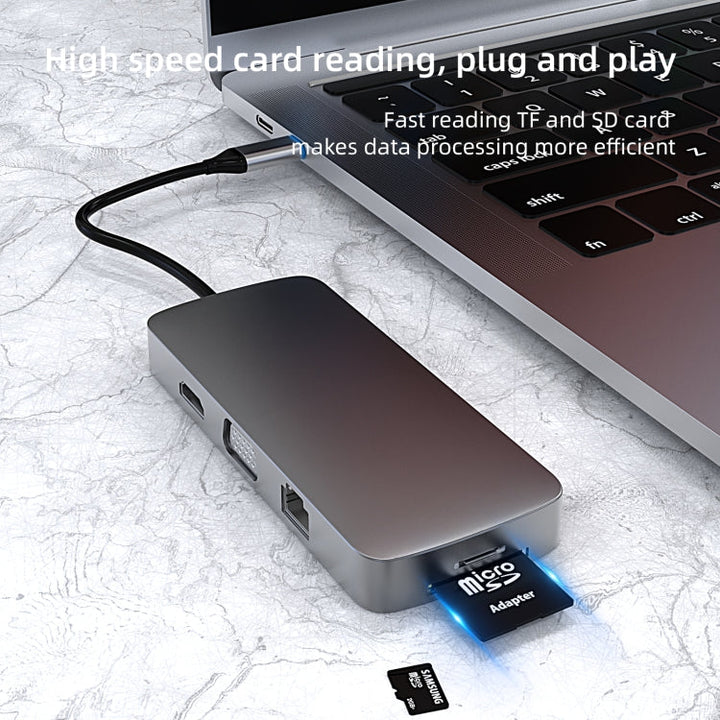 Lisslune | Basix BL10V 10 in 1 USB-C / Type-C to RJ45 + VGA + HDMI + 3.5mm AUX + SD / TF card slot + PD USB-C / Type-C + USB 3.0 + 2 USB 2.0 Ports Docking Station HUB
