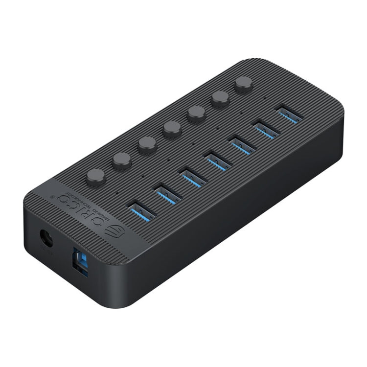 Lisslune | ORICO CT2U3-7AB-BK 7 In 1 Plastic Strip Multi-Port USB HUB with Individual Switches, US Plug (Black)