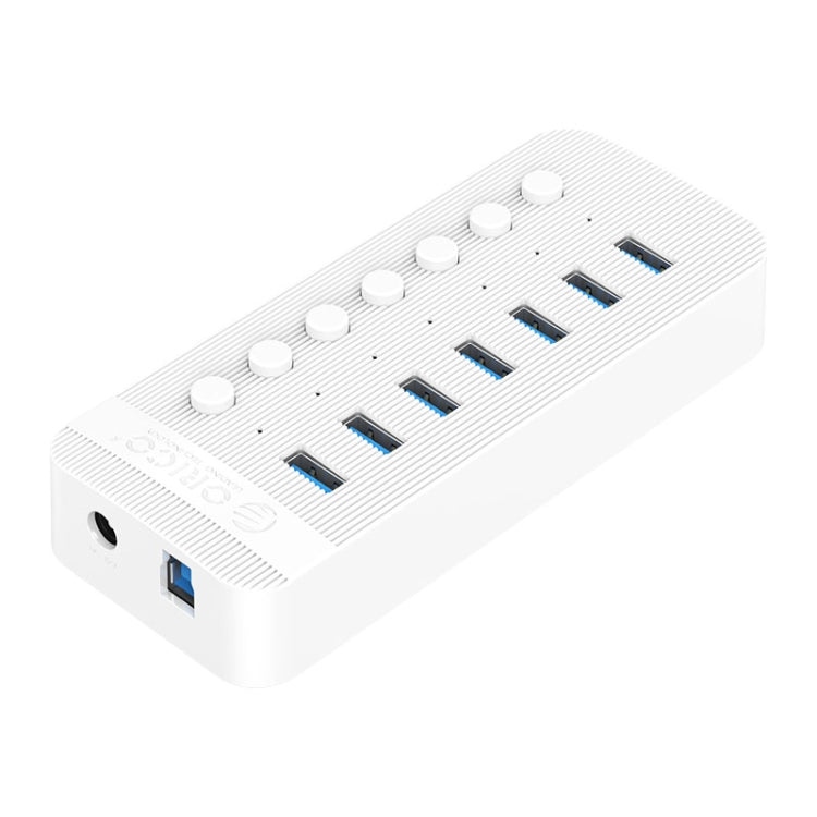 Lisslune | ORICO CT2U3-7AB-WH 7 In 1 Plastic Strip Multi-Port USB HUB with Individual Switches, EU Plug (White)
