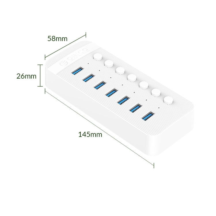 Lisslune | ORICO CT2U3-7AB-WH 7 In 1 Plastic Strip Multi-Port USB HUB with Individual Switches, EU Plug (White)
