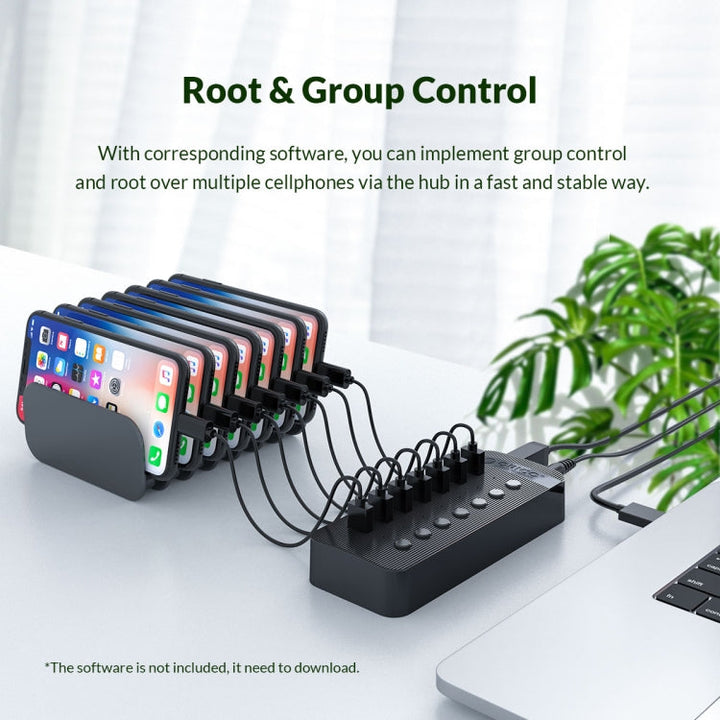 Lisslune | ORICO CT2U3-7AB-WH 7 In 1 Plastic Strip Multi-Port USB HUB with Individual Switches, EU Plug (White)