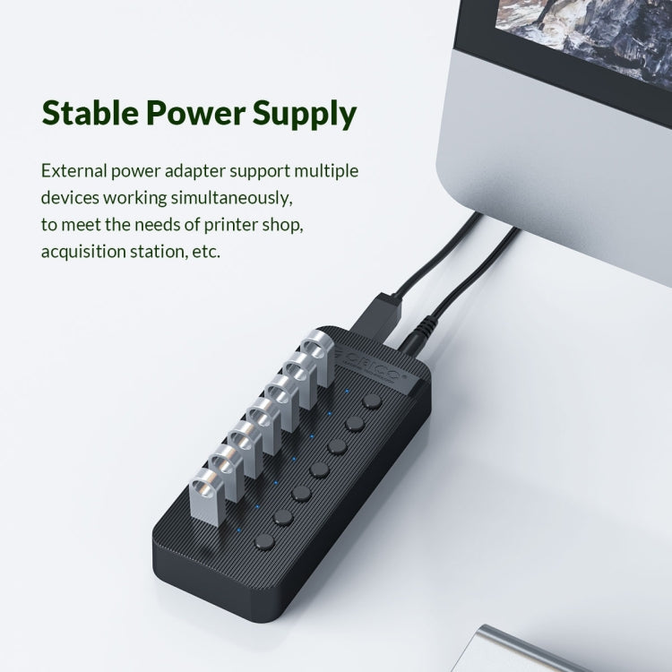 Lisslune | ORICO CT2U3-7AB-WH 7 In 1 Plastic Strip Multi-Port USB HUB with Individual Switches, EU Plug (White)