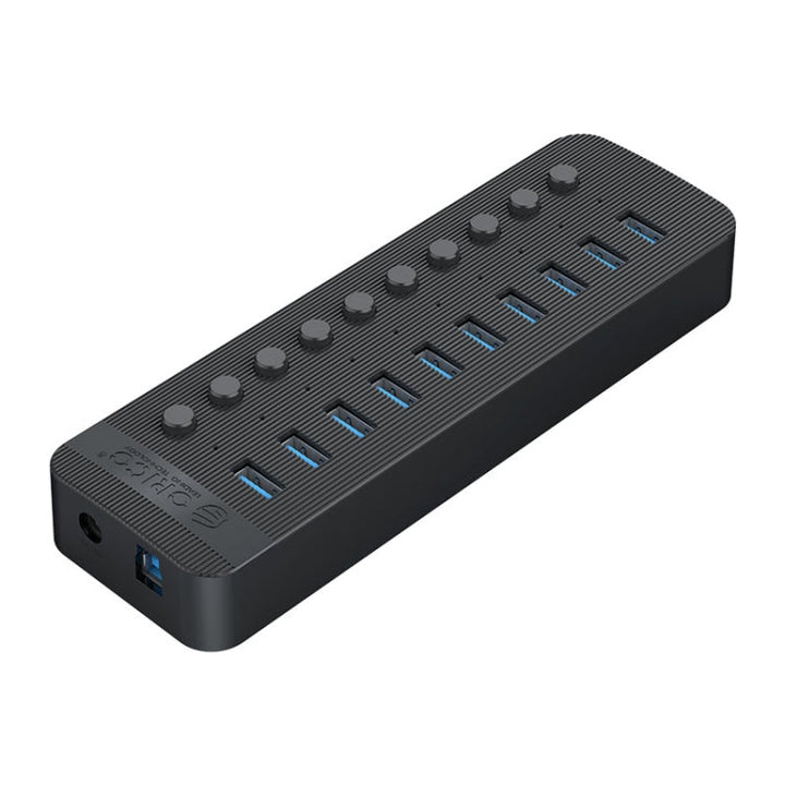 Lisslune | ORICO CT2U3-10AB-BK 10 In 1 Plastic Strip Multi-Port USB HUB with Individual Switches, EU Plug (Black)