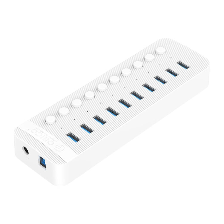 Lisslune | ORICO CT2U3-10AB-WH 10 In 1 Plastic Strip Multi-Port USB HUB with Individual Switches, UK Plug (White)