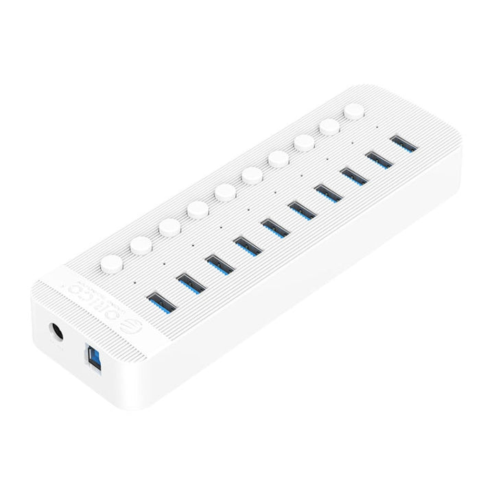 Lisslune | ORICO CT2U3-10AB-WH 10 In 1 Plastic Strip Multi-Port USB HUB with Individual Switches, UK Plug (White)