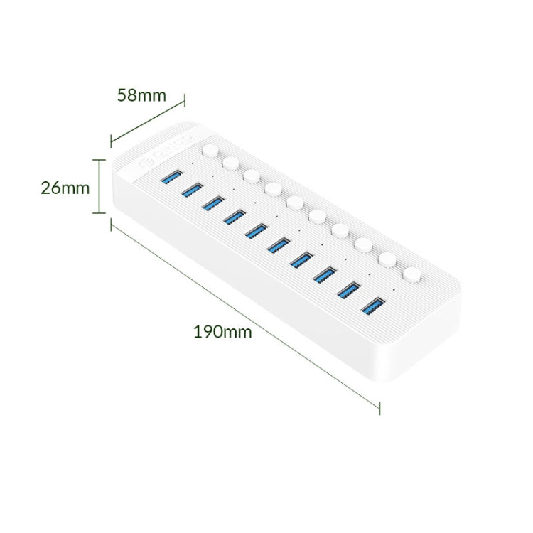 Lisslune | ORICO CT2U3-10AB-WH 10 In 1 Plastic Strip Multi-Port USB HUB with Individual Switches, UK Plug (White)