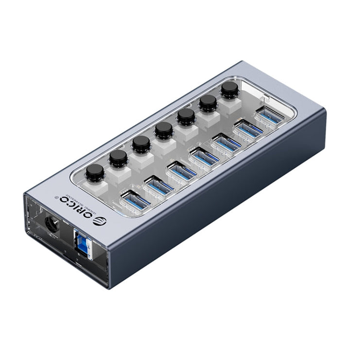 Lisslune | ORICO AT2U3-7AB-GY-BP 7 In 1 Aluminum Alloy Multi-Port USB HUB with Individual Switches, UK Plug