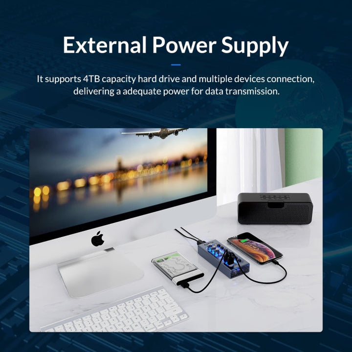 Lisslune | ORICO AT2U3-7AB-GY-BP 7 In 1 Aluminum Alloy Multi-Port USB HUB with Individual Switches, UK Plug