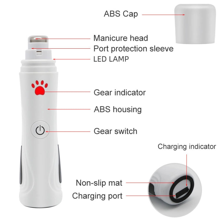 RC-306 Pet Nail Grinder USB Automatic Manicure (White)