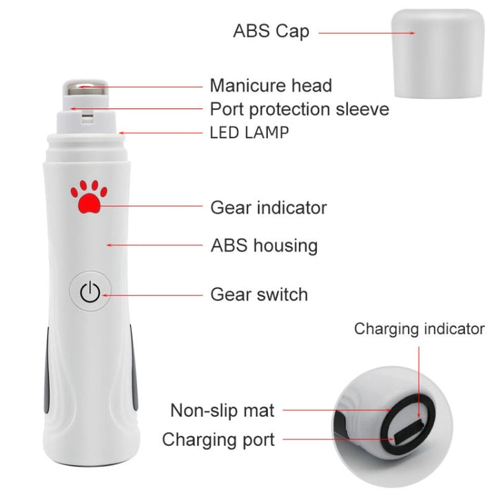 RC-306 Pet Nail Grinder USB Automatic Manicure (White)