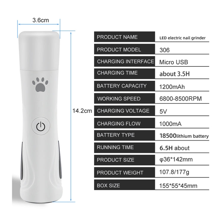 RC-306 Pet Nail Grinder USB Automatic Manicure (White)