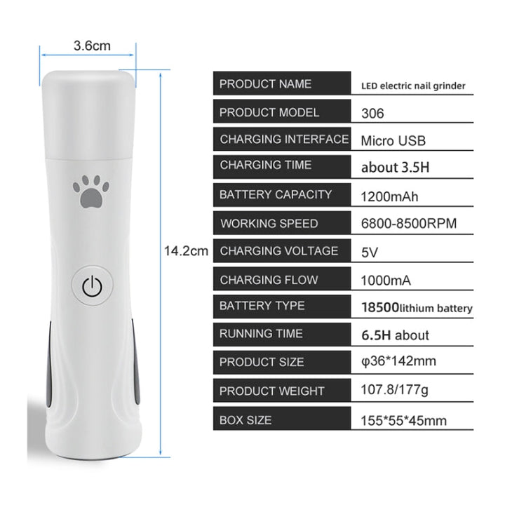 RC-306 Pet Nail Grinder USB Automatic Manicure (White)