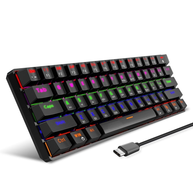 Lisslune | HXSJ L800 61 Keys Bluetooth 5.0 / 2.4G Wireless / Type-C Wired Three Modes Blue Switch Mechanical Keyboard (Black)