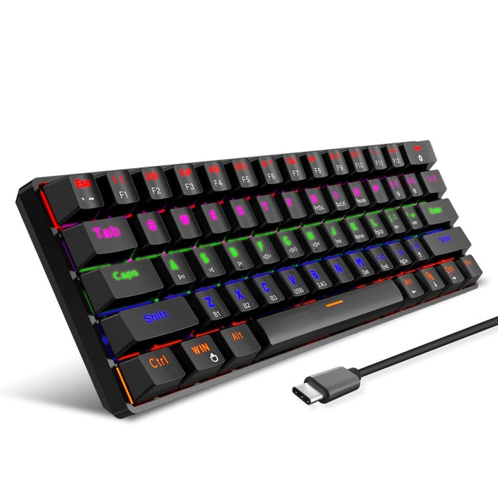 Lisslune | HXSJ L800 61 Keys Bluetooth 5.0 / 2.4G Wireless / Type-C Wired Three Modes Blue Switch Mechanical Keyboard (Black)
