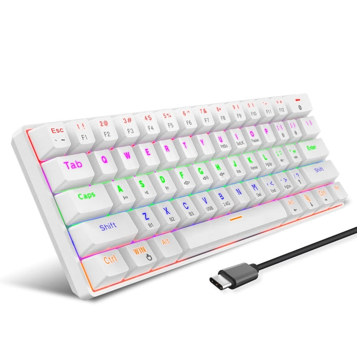 Lisslune | HXSJ L800 61 Keys Bluetooth 5.0 / 2.4G Wireless / Type-C Wired Three Modes Blue Switch Mechanical Keyboard (White)
