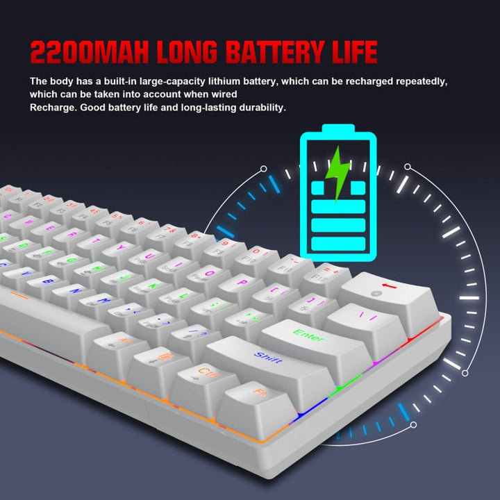 Lisslune | HXSJ L800 61 Keys Bluetooth 5.0 / 2.4G Wireless / Type-C Wired Three Modes Blue Switch Mechanical Keyboard (Black)