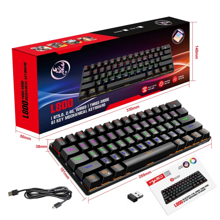 Lisslune | HXSJ L800 61 Keys Bluetooth 5.0 / 2.4G Wireless / Type-C Wired Three Modes Blue Switch Mechanical Keyboard (Black)