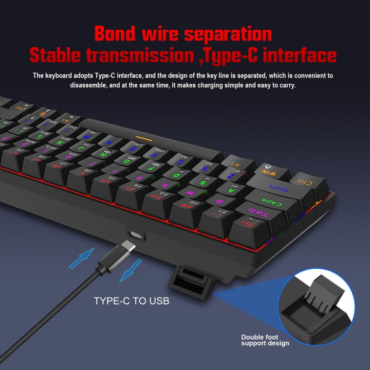 Lisslune | HXSJ L800 61 Keys Bluetooth 5.0 / 2.4G Wireless / Type-C Wired Three Modes Blue Switch Mechanical Keyboard (Black)