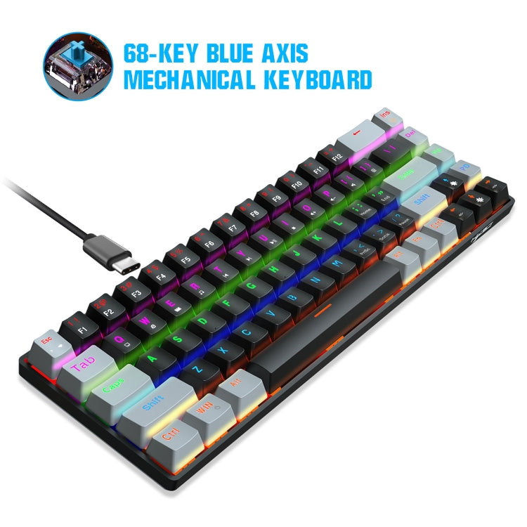 Lisslune | HXSJ V800 68 Keys Type-C Wired Cool Backlight Mechanical Keyboard (Blue Switch)