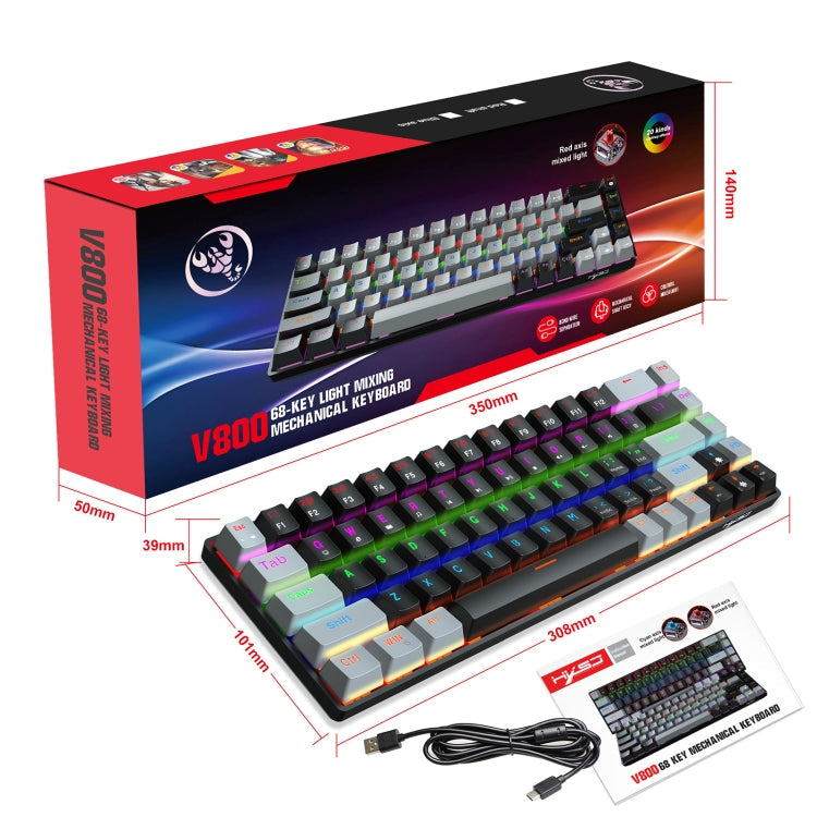 Lisslune | HXSJ V800 68 Keys Type-C Wired Cool Backlight Mechanical Keyboard (Blue Switch)