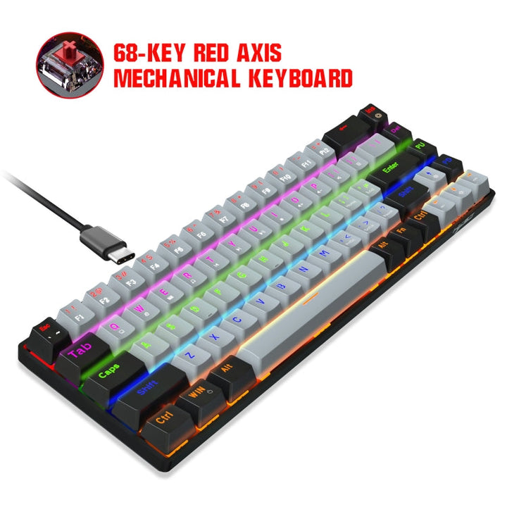 Lisslune | HXSJ V800 68 Keys Type-C Wired Cool Backlight Mechanical Keyboard (Red Switch)