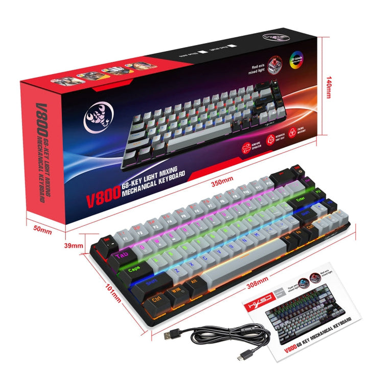 Lisslune | HXSJ V800 68 Keys Type-C Wired Cool Backlight Mechanical Keyboard (Red Switch)