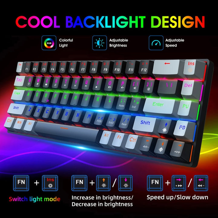 Lisslune | HXSJ V800 68 Keys Type-C Wired Cool Backlight Mechanical Keyboard (Red Switch)