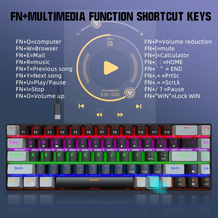 Lisslune | HXSJ V800 68 Keys Type-C Wired Cool Backlight Mechanical Keyboard (Red Switch)