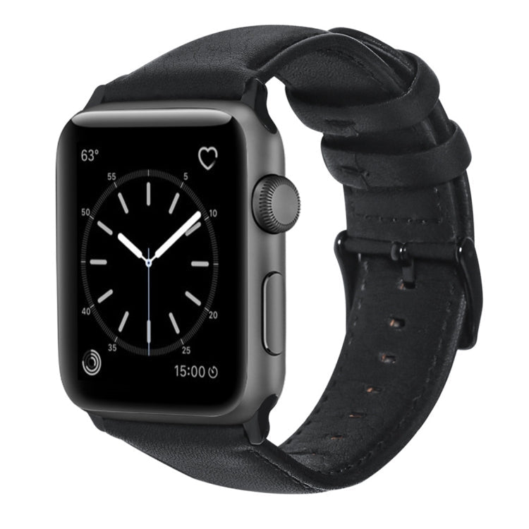 Lisslune | For Apple Watch Series 9&8&7 41mm / SE 3&SE 2&6&SE&5&4 40mm / 3&2&1 38mm Oil Wax Leather Strap Watch Band (Black)