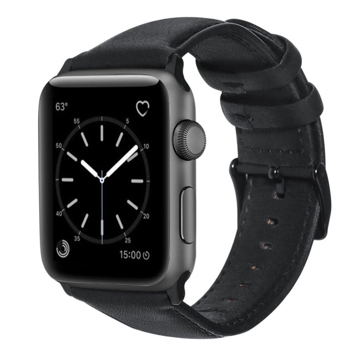 Lisslune | For Apple Watch Series 9&8&7 41mm / SE 3&SE 2&6&SE&5&4 40mm / 3&2&1 38mm Oil Wax Leather Strap Watch Band (Black)