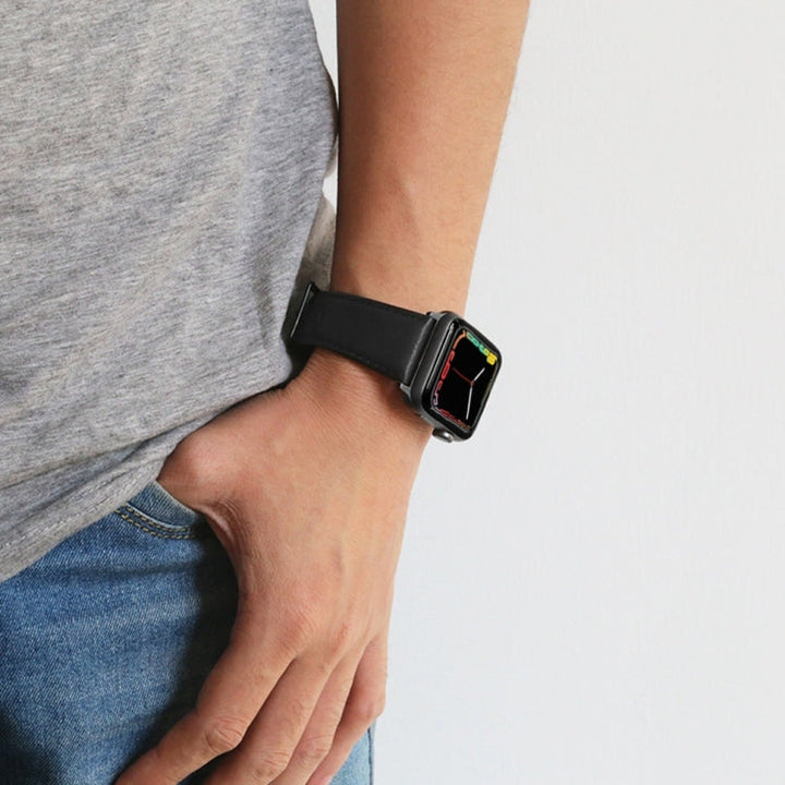 Lisslune | For Apple Watch Series 9&8&7 41mm / SE 3&SE 2&6&SE&5&4 40mm / 3&2&1 38mm Oil Wax Leather Strap Watch Band (Black)